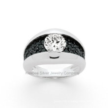 925 bijoux en argent sterling plaqué noir CZ Lady Ring